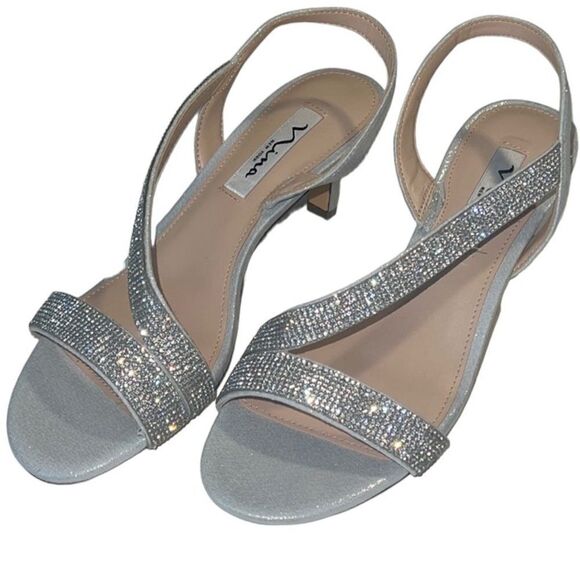 Nina Nieves True Silver Reflective Crystals Sling-back Sandals Size 7.5 NIB - Picture 1 of 11
